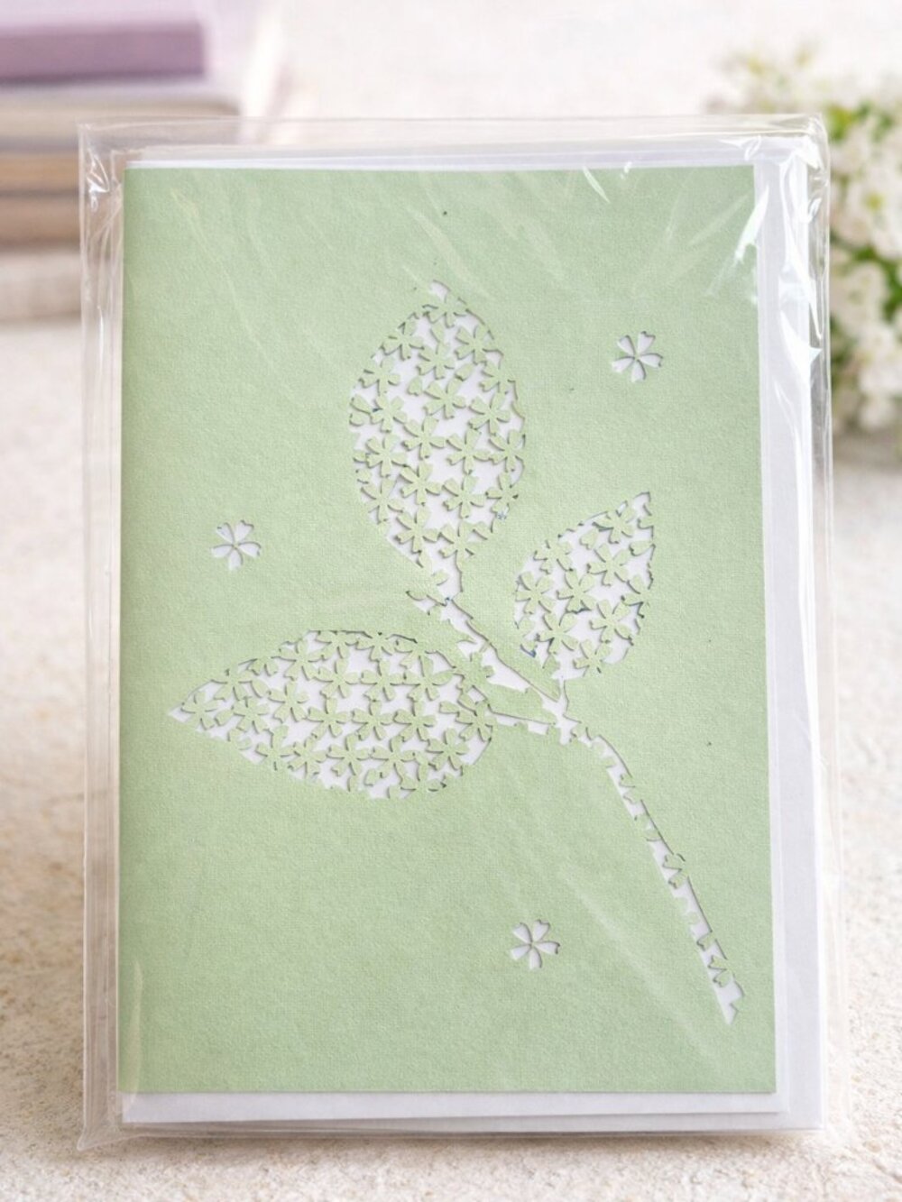 3/$15   Green Leaf/Floral Die-Cut Coordinating Blank Notecards & Envelopes, New